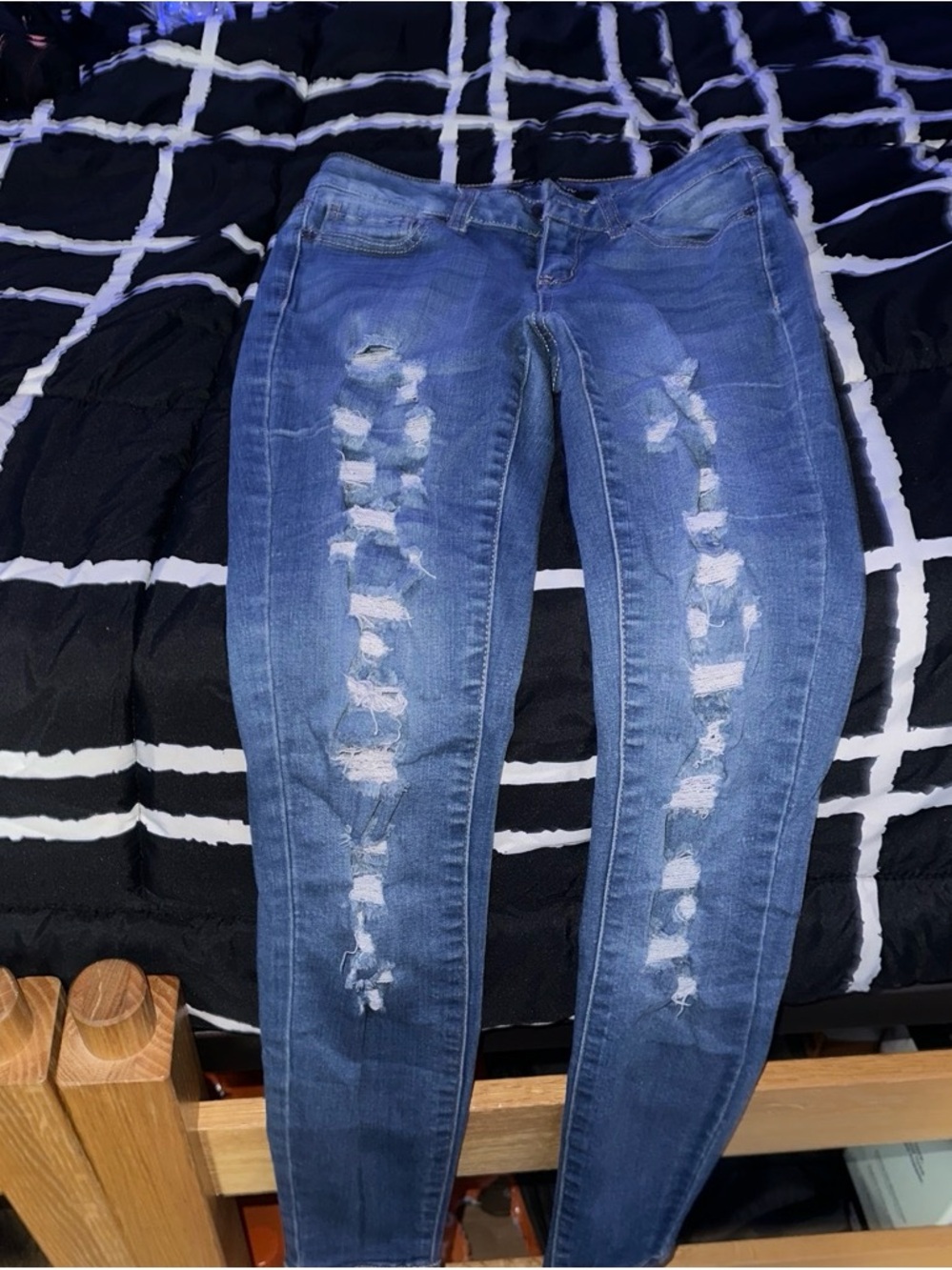 Wax Jean Distressed Medium Blue Skinny Jeans